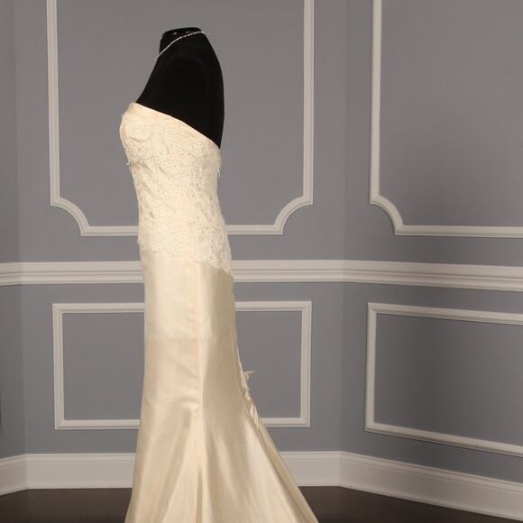 ANNE BARGE Bridal Wedding Dress Ivory Silk Lace Strapless Sheath Morelle Gown 10 - Picture 6 of 13